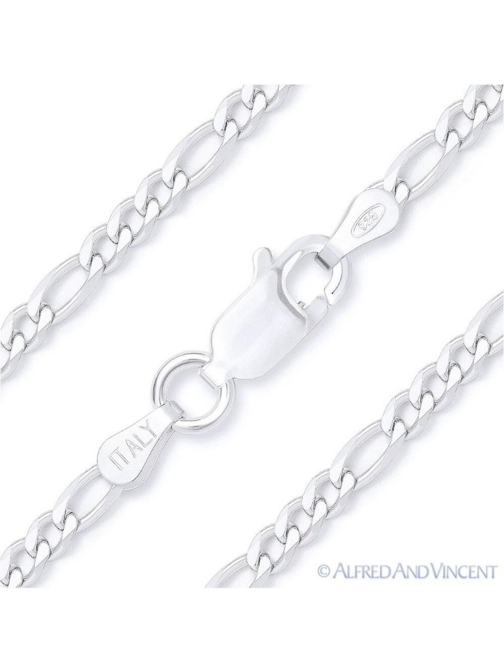 2.1mm Figaro / Figaroa Link Italian Chain Bracelet in .925 Sterling Silver 7"